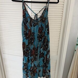 Anthropologie Multicolor Floral-Print Lightweight Fabric with Teal and Black